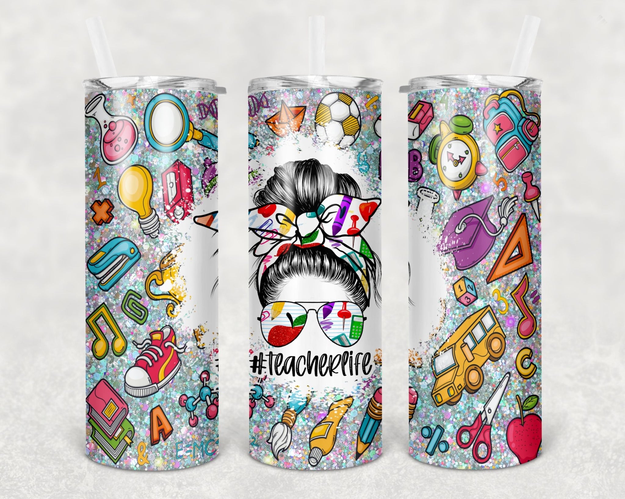 Teacher Life Messy Bun Cartoon Collage 20 oz. Tumbler