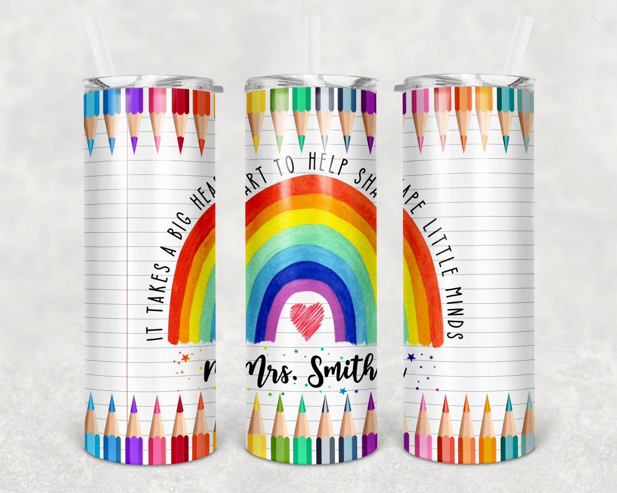 Rainbow Big Heart Customizable Teacher 20 oz. Tumbler